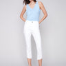 Cropped Bootcut Twill Pants with Asymmetrical Hem - White - Charlie B Collection Canada - Image 1