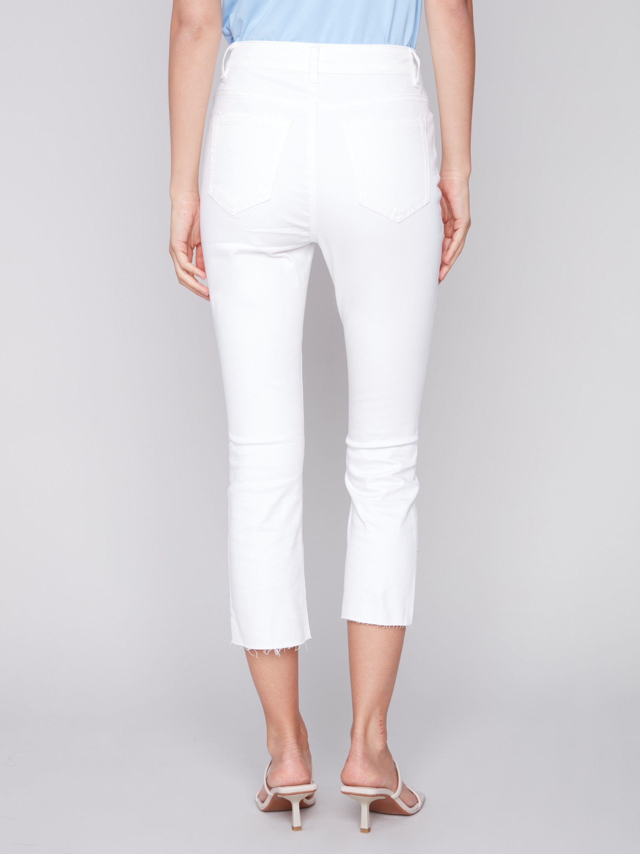 Cropped Bootcut Twill Pants with Asymmetrical Hem - White - Charlie B Collection Canada - Image 8