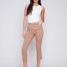 Cropped Bootcut Twill Pants with Asymmetrical Hem - Caramel - Charlie B Collection Canada - Image 1