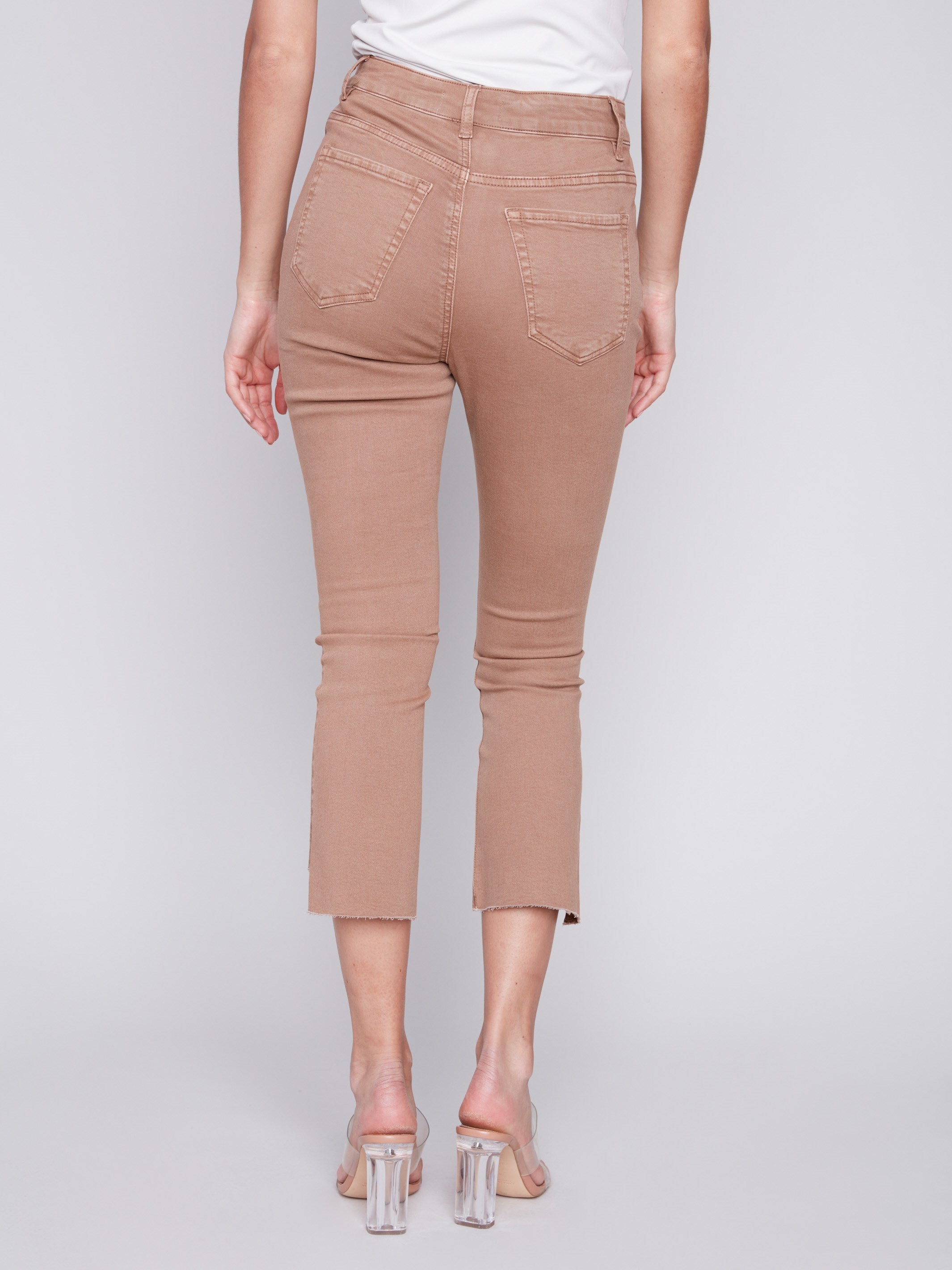 Cropped Bootcut Twill Pants with Asymmetrical Hem - Caramel - Charlie B Collection Canada - Image 3