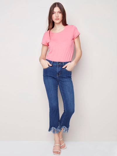 Cropped Jeans with Feathered Hem - Indigo - C5277 Charlie B Collection Canada