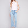 Cropped Jeans with Fringed Hem - Light Blue - Charlie B Collection Canada - Image 1