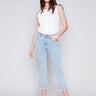 Cropped Jeans with Fringed Hem - Bleach Blue - Charlie B Collection Canada - Image 1