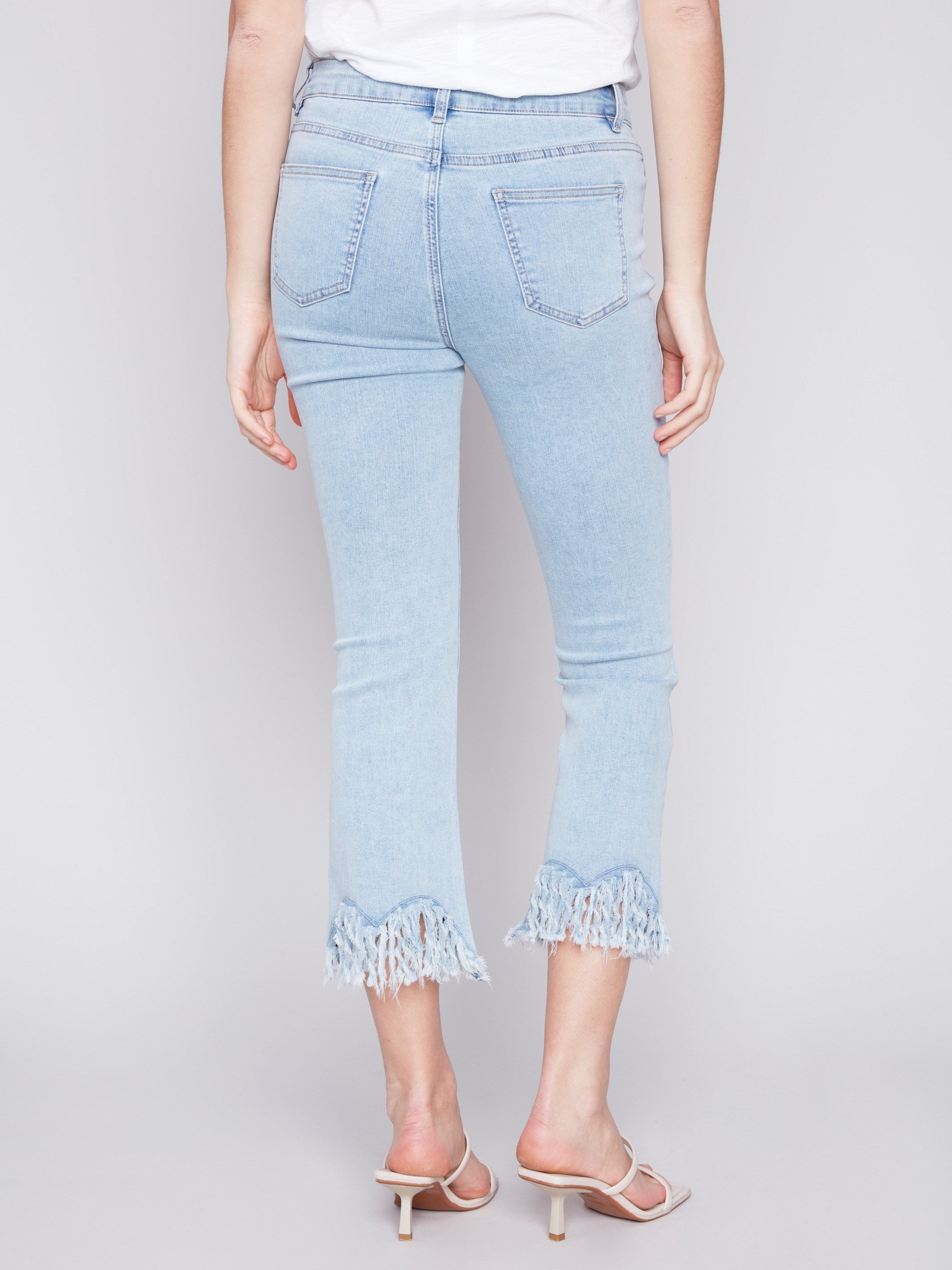 Cropped Jeans with Fringed Hem - Bleach Blue - Charlie B Collection Canada - Image 3
