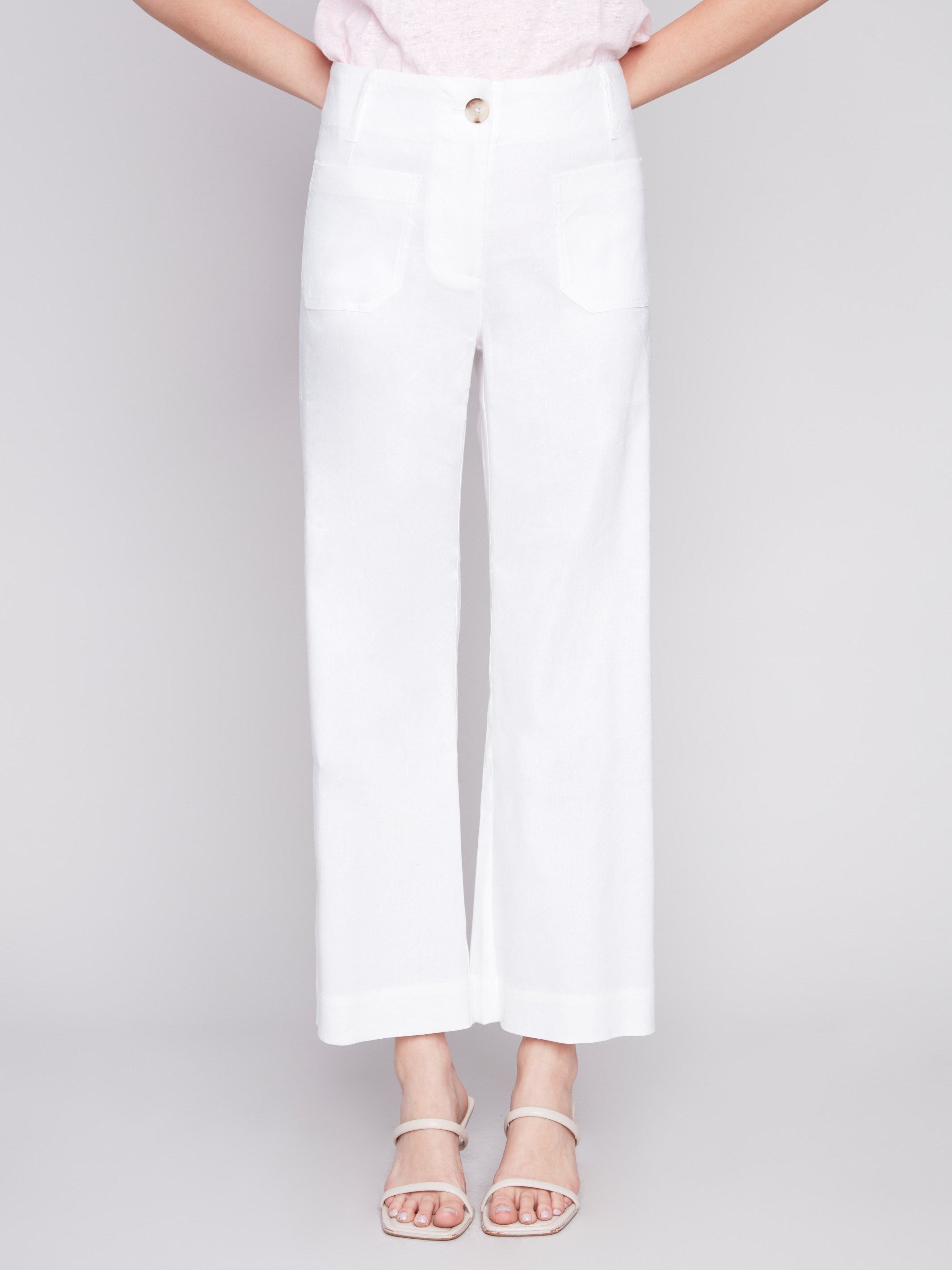 Cropped Linen Blend Pants - White - Charlie B Collection Canada - Image 7