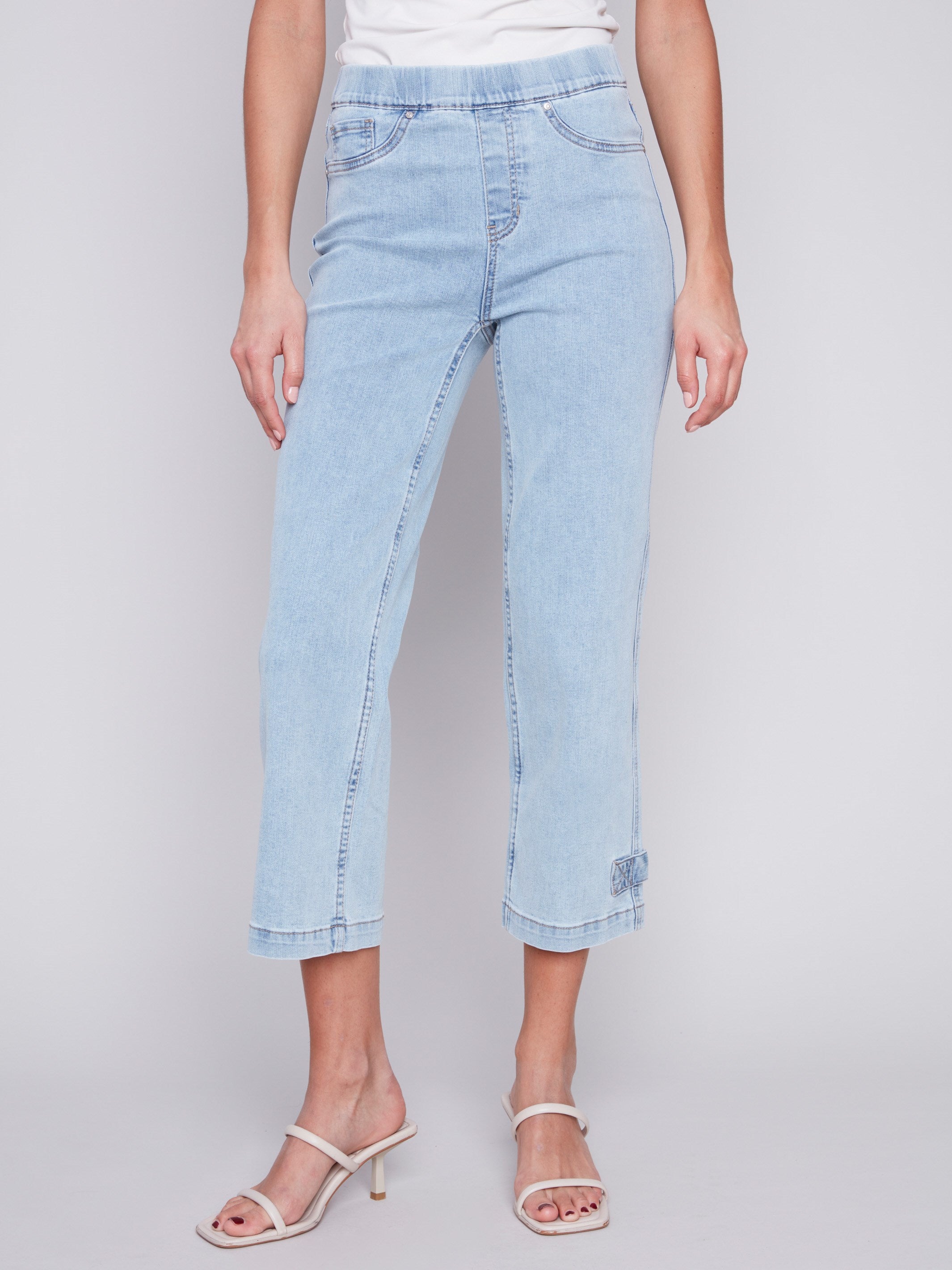 Cropped Pull-On Jeans with Hem Tab - Bleach Blue - Charlie B Collection Canada - Image 2