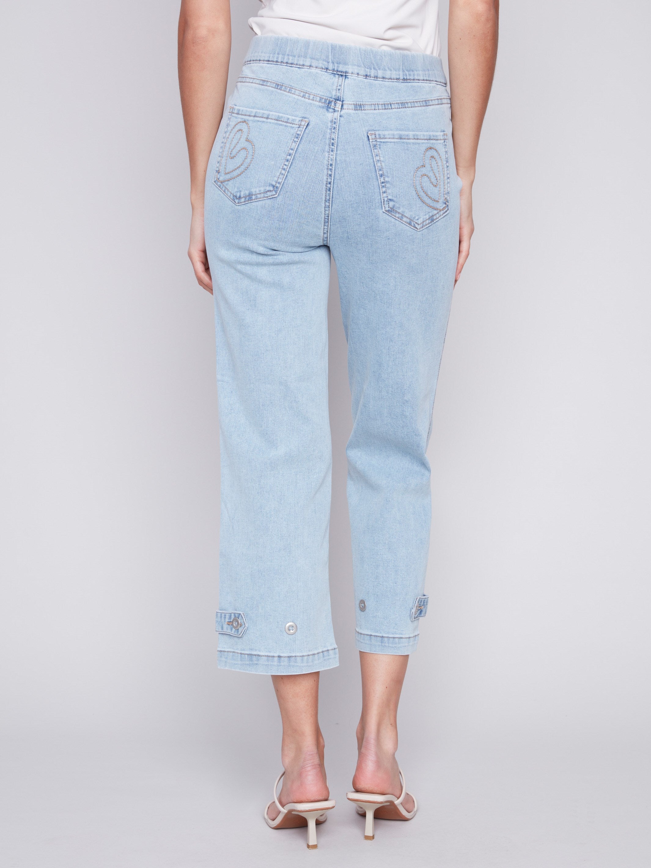 Cropped Pull-On Jeans with Hem Tab - Bleach Blue - Charlie B Collection Canada - Image 3