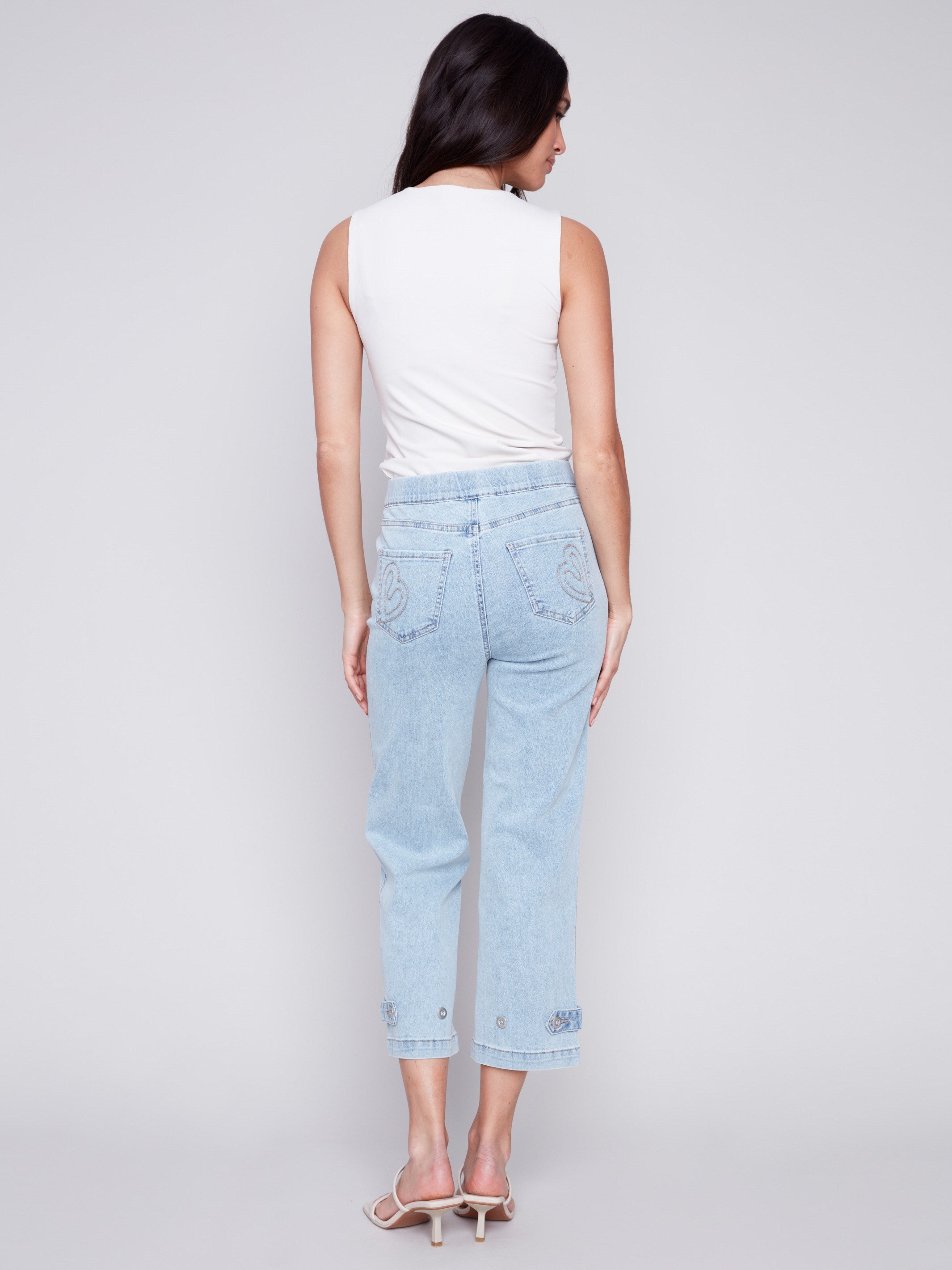 Cropped Pull-On Jeans with Hem Tab - Bleach Blue - Charlie B Collection Canada - Image 4