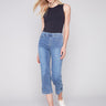 Cropped Pull-On Jeans with Hem Tab - Medium Blue - Charlie B Collection Canada - Image 1