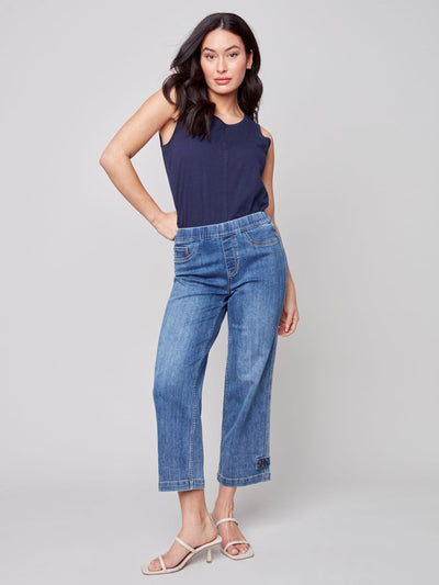 Cropped Pull-On Jeans with Hem Tab - Medium Blue - C5404 Charlie B Collection Canada 1