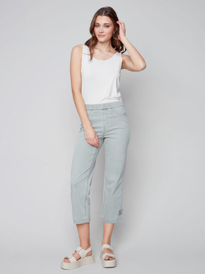 Cropped Pull-On Twill Pants with Hem Tab - Basil - C5404 Charlie B Collection Canada 1