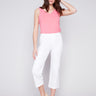 Cropped Pull-On Twill Pants with Hem Tab - White - Charlie B Collection Canada - Image 1