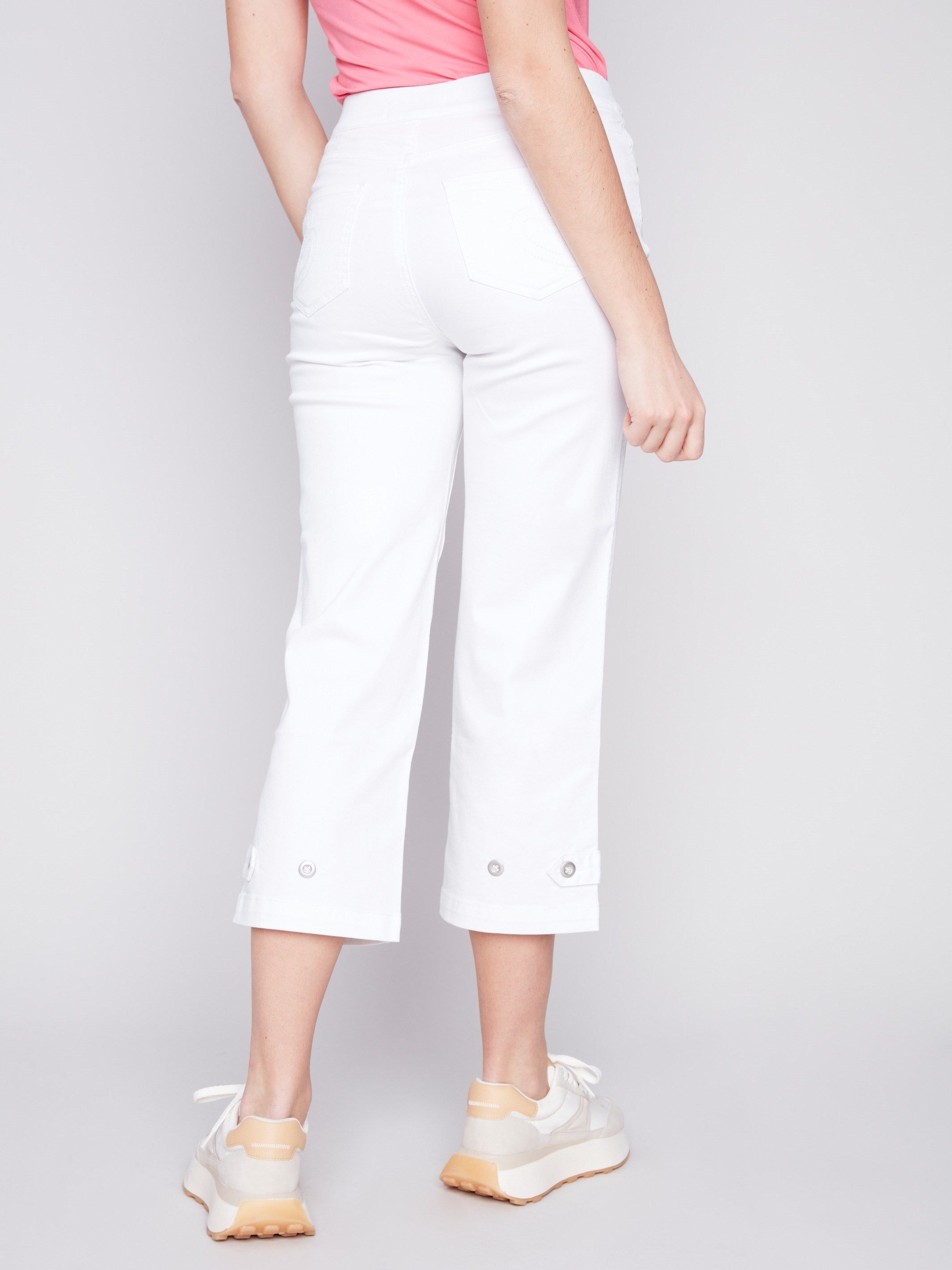 Cropped Pull-On Twill Pants with Hem Tab - White - Charlie B Collection Canada - Image 3