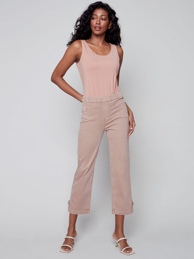 Cropped Pull-On Twill Pants with Hem Tab - Light Nougat - C5404 Charlie B Collection Canada 4