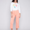 Cropped Pull-On Twill Pants with Hem Tab - Tangerine - Charlie B Collection Canada - Image 1