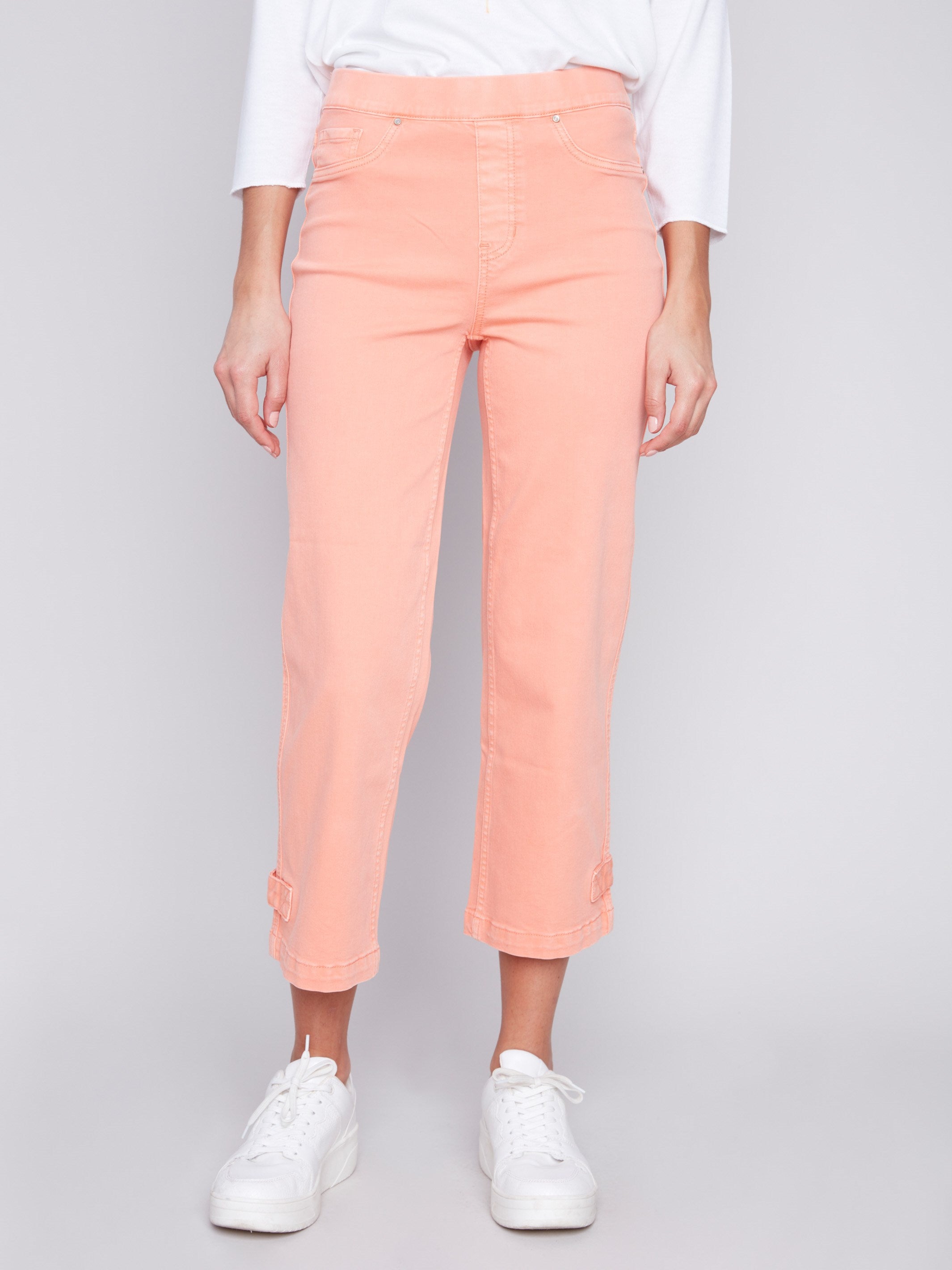 Cropped Pull-On Twill Pants with Hem Tab - Tangerine - Charlie B Collection Canada - Image 2