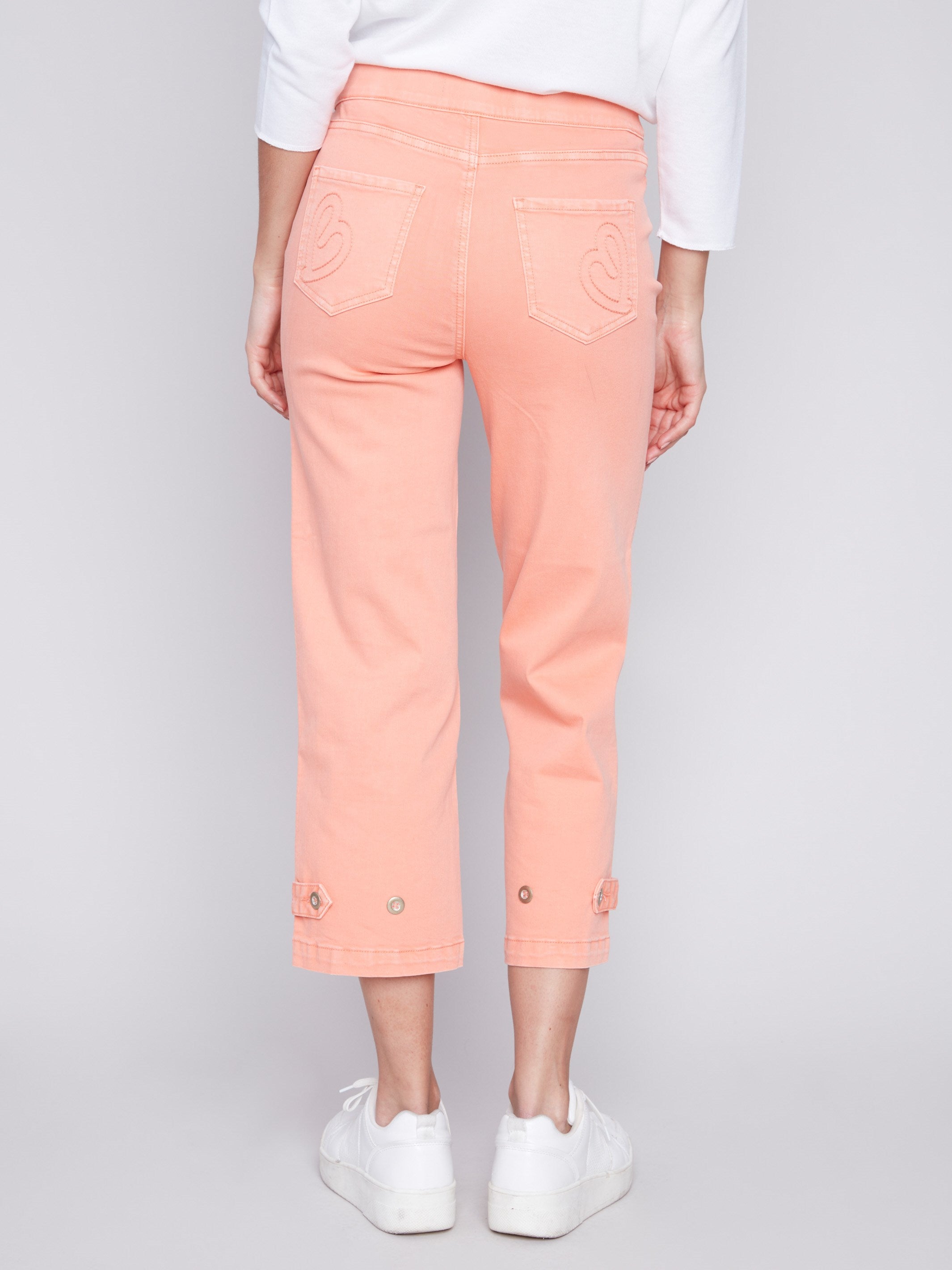 Cropped Pull-On Twill Pants with Hem Tab - Tangerine - Charlie B Collection Canada - Image 3