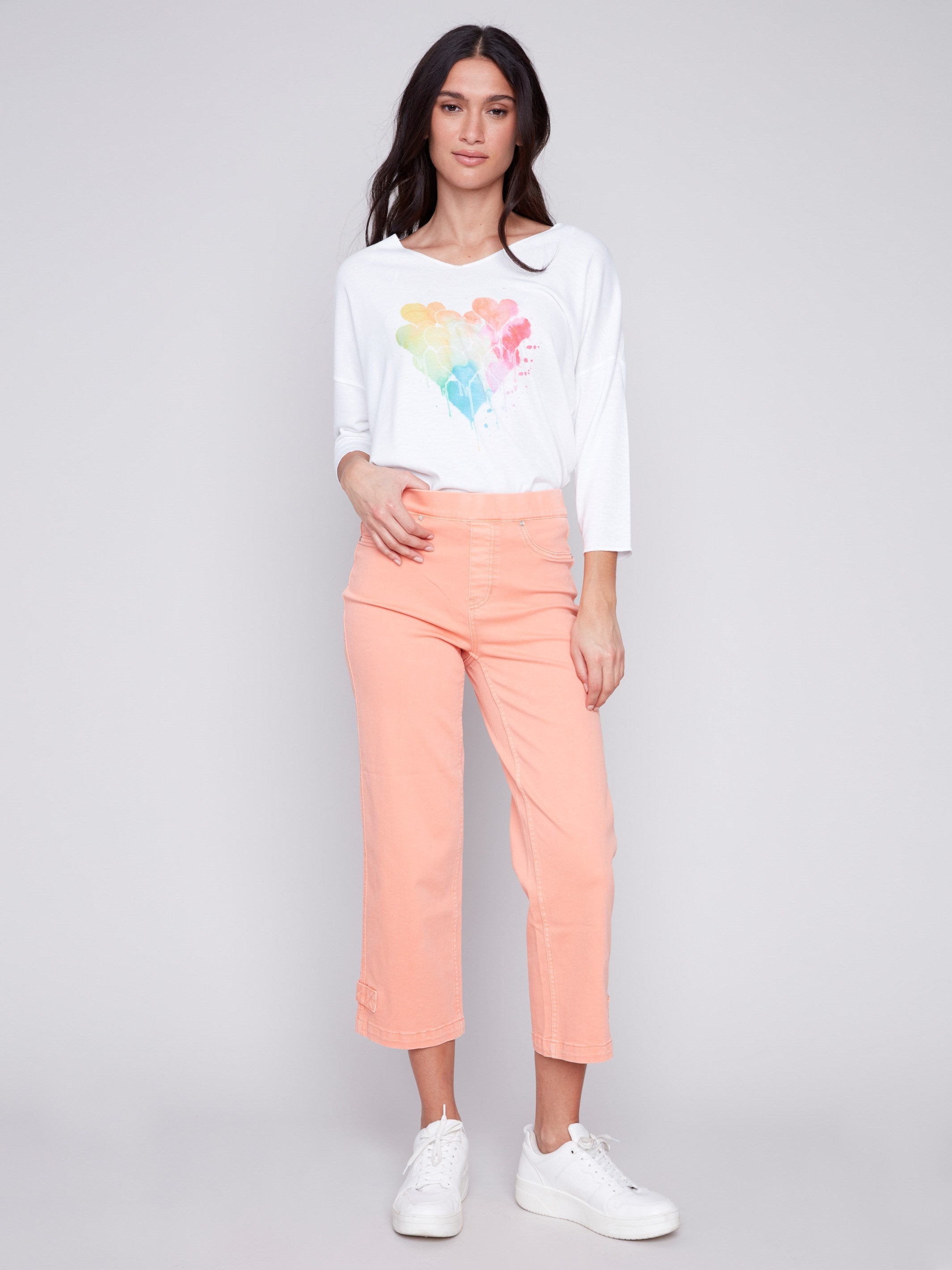 Cropped Pull-On Twill Pants with Hem Tab - Tangerine - Charlie B Collection Canada - Image 4
