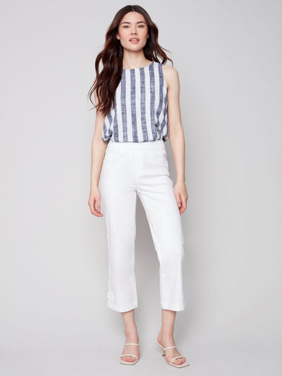 Cropped Pull-On Twill Pants with Hem Tab - White - C5404 Charlie B Collection Canada 1