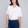 Cropped Twill Jean Jacket - White - Charlie B Collection Canada - Image 1