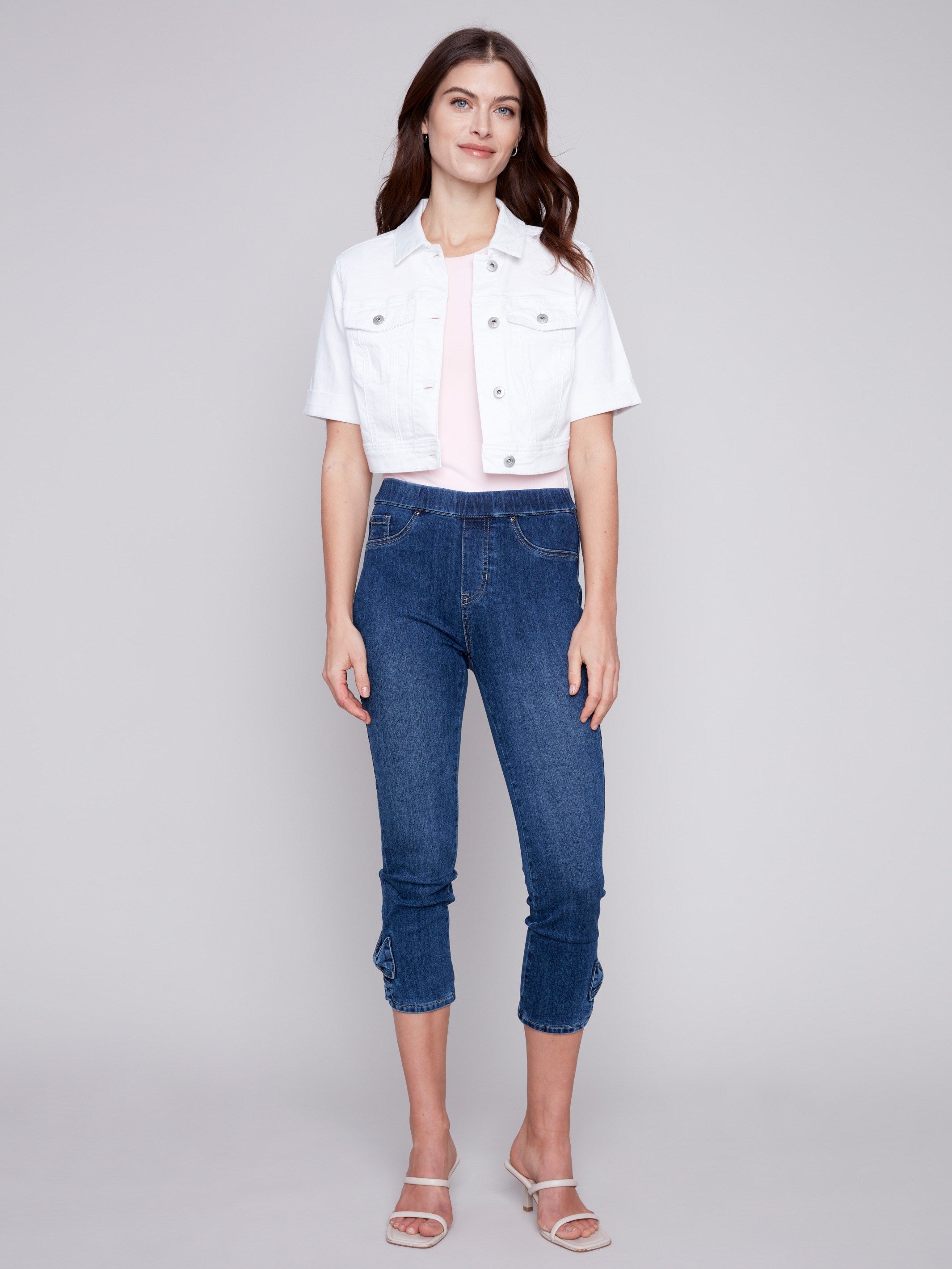 Cropped Twill Jean Jacket - White - Charlie B Collection Canada - Image 2