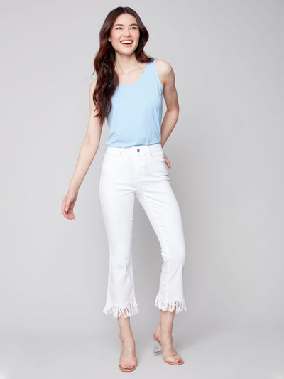 Cropped Twill Jeans with Feathered Hem - White - C5277 Charlie B Collection Canada