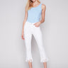 Cropped Twill Jeans with Fringed Hem - White - Charlie B Collection Canada - Image 1