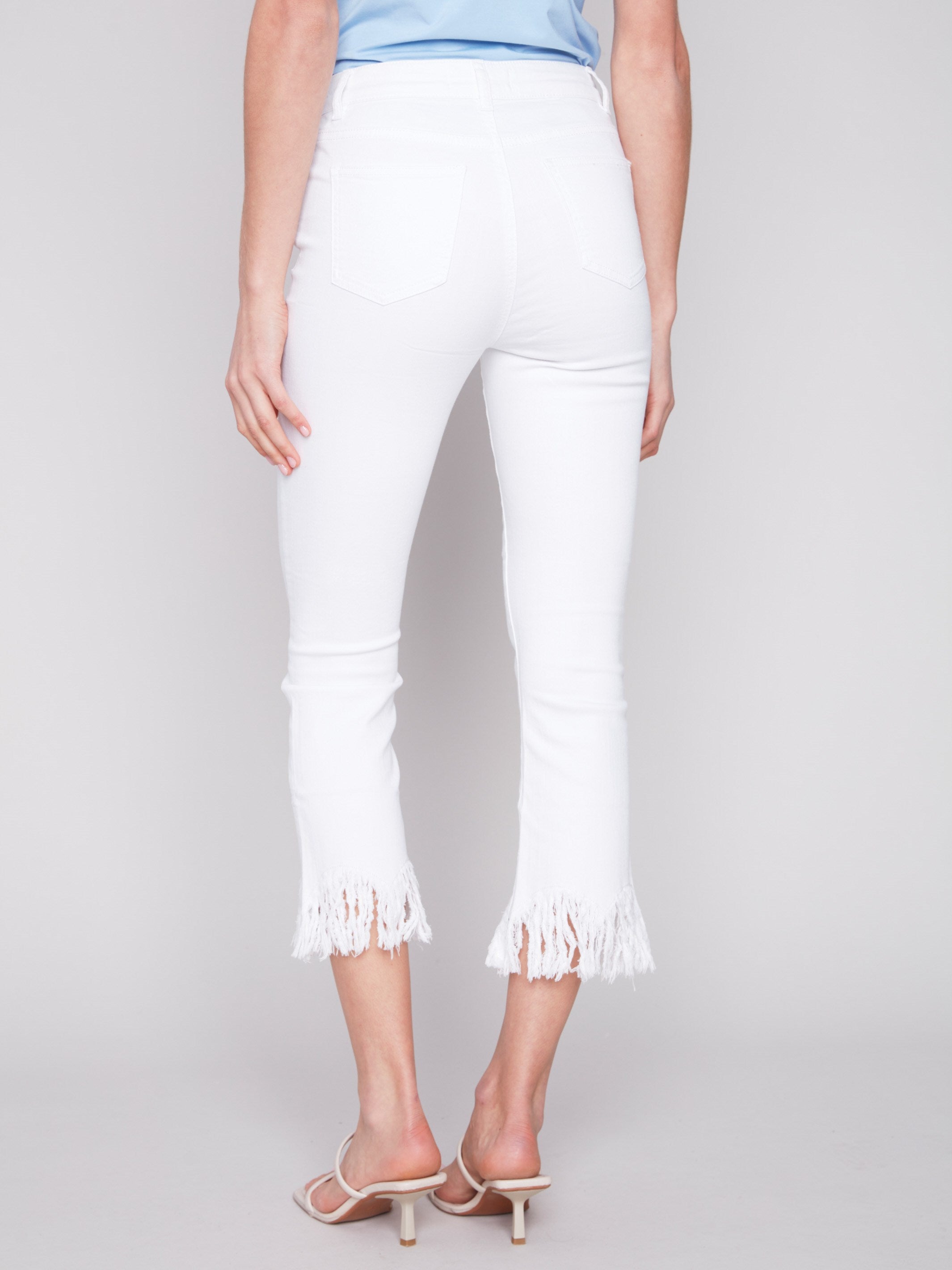 Cropped Twill Jeans with Fringed Hem - White - Charlie B Collection Canada - Image 3