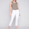 Cropped Twill Pants with Zipper Detail - White - Charlie B Collection Canada - Image 1