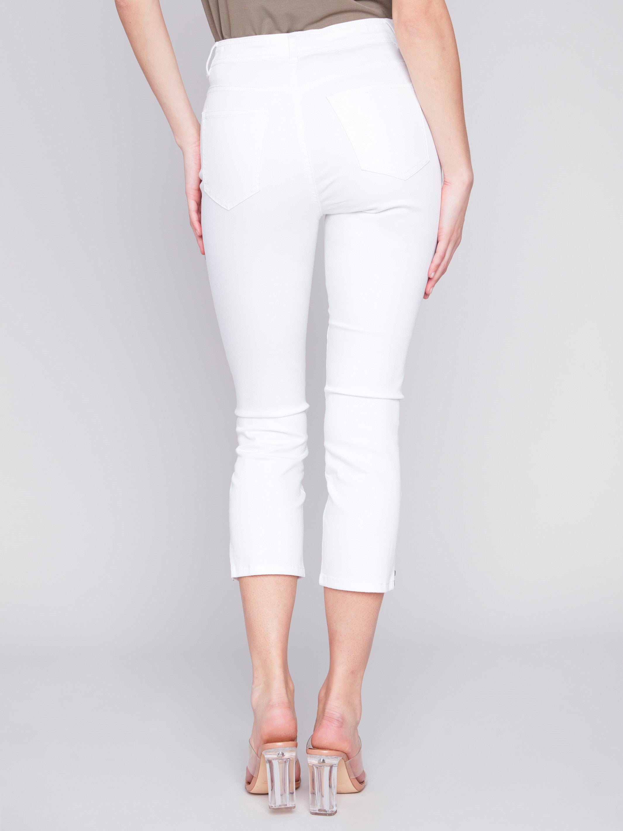 Cropped Twill Pants with Zipper Detail - White - Charlie B Collection Canada - Image 3