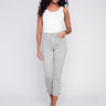 Cropped Twill Pants with Zipper Detail - Celadon - Charlie B Collection Canada - Image 1