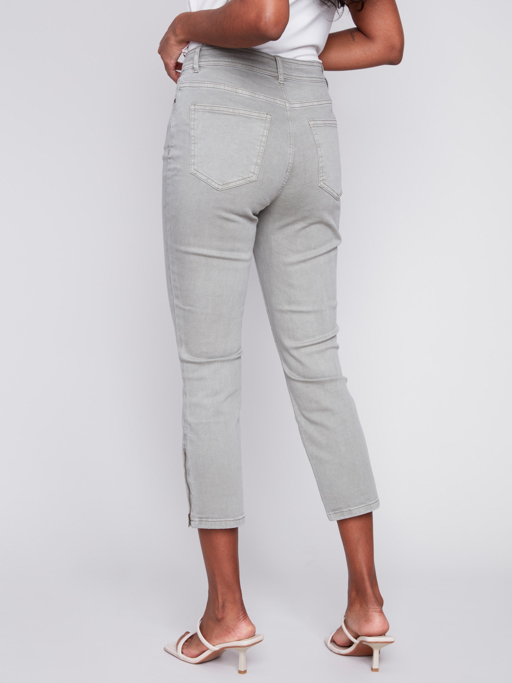 Cropped Twill Pants with Zipper Detail - Celadon - Charlie B Collection Canada - Image 4