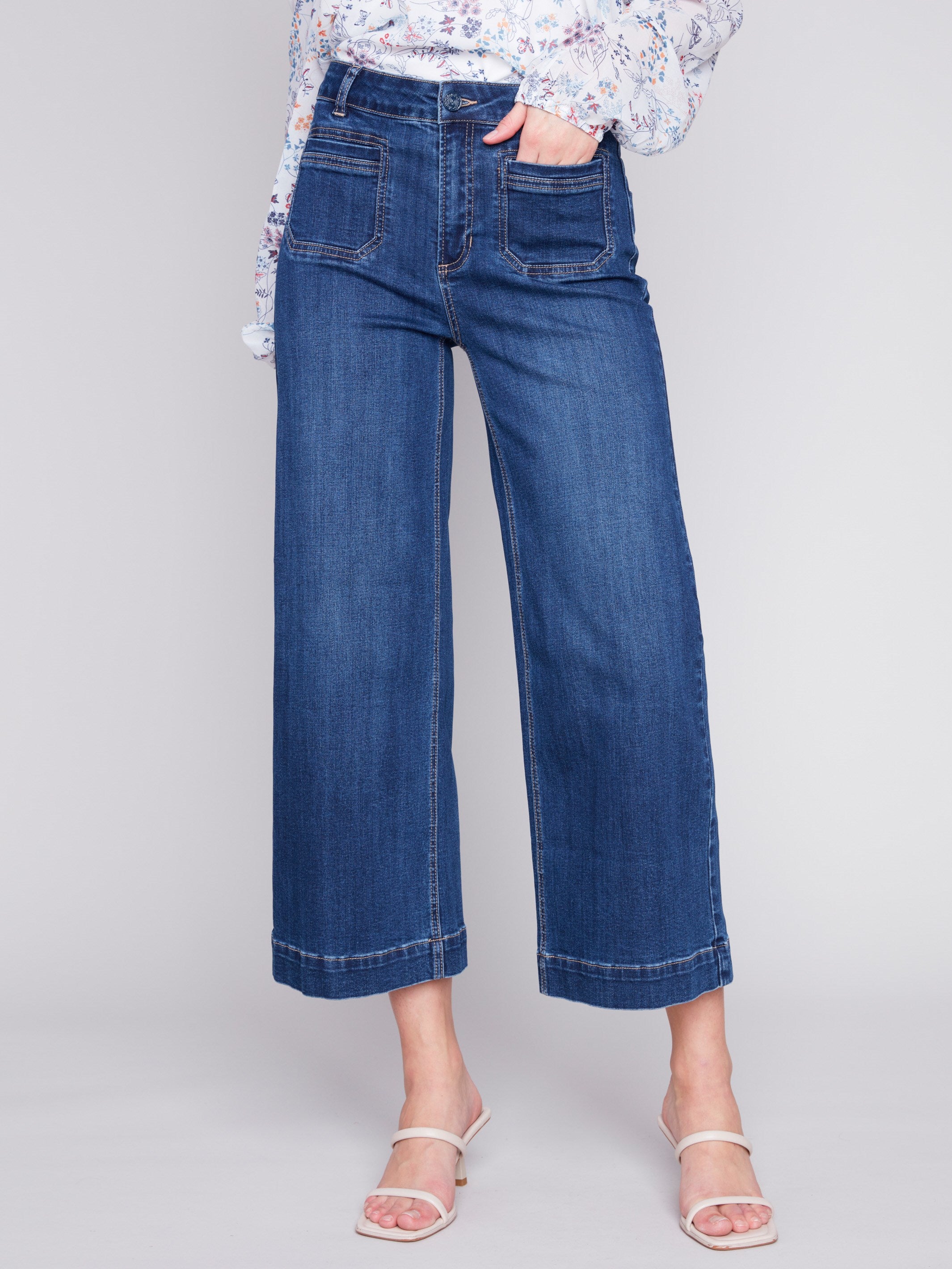 Cropped Wide Leg Jeans - Indigo - Charlie B Collection Canada - Image 2