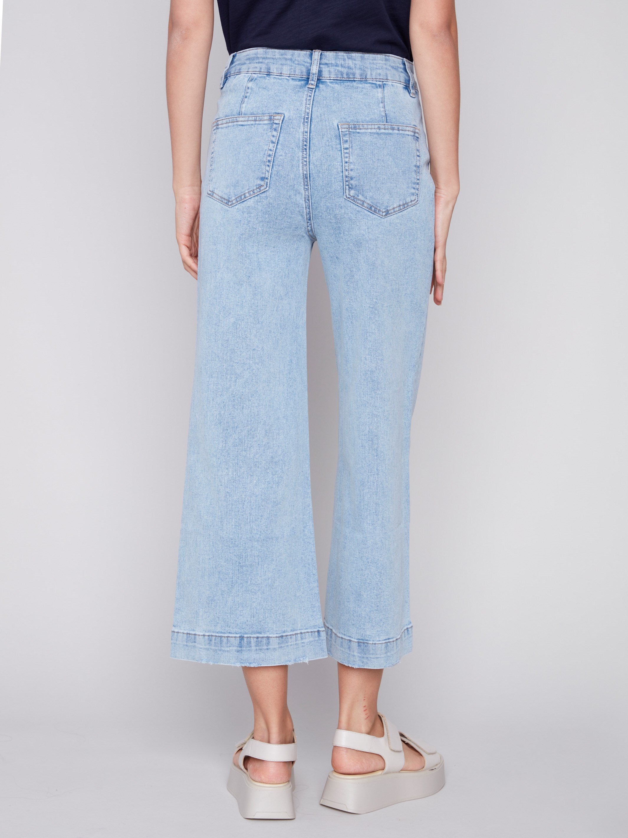 Cropped Wide Leg Jeans - Blue Jean - Charlie B Collection Canada - Image 3