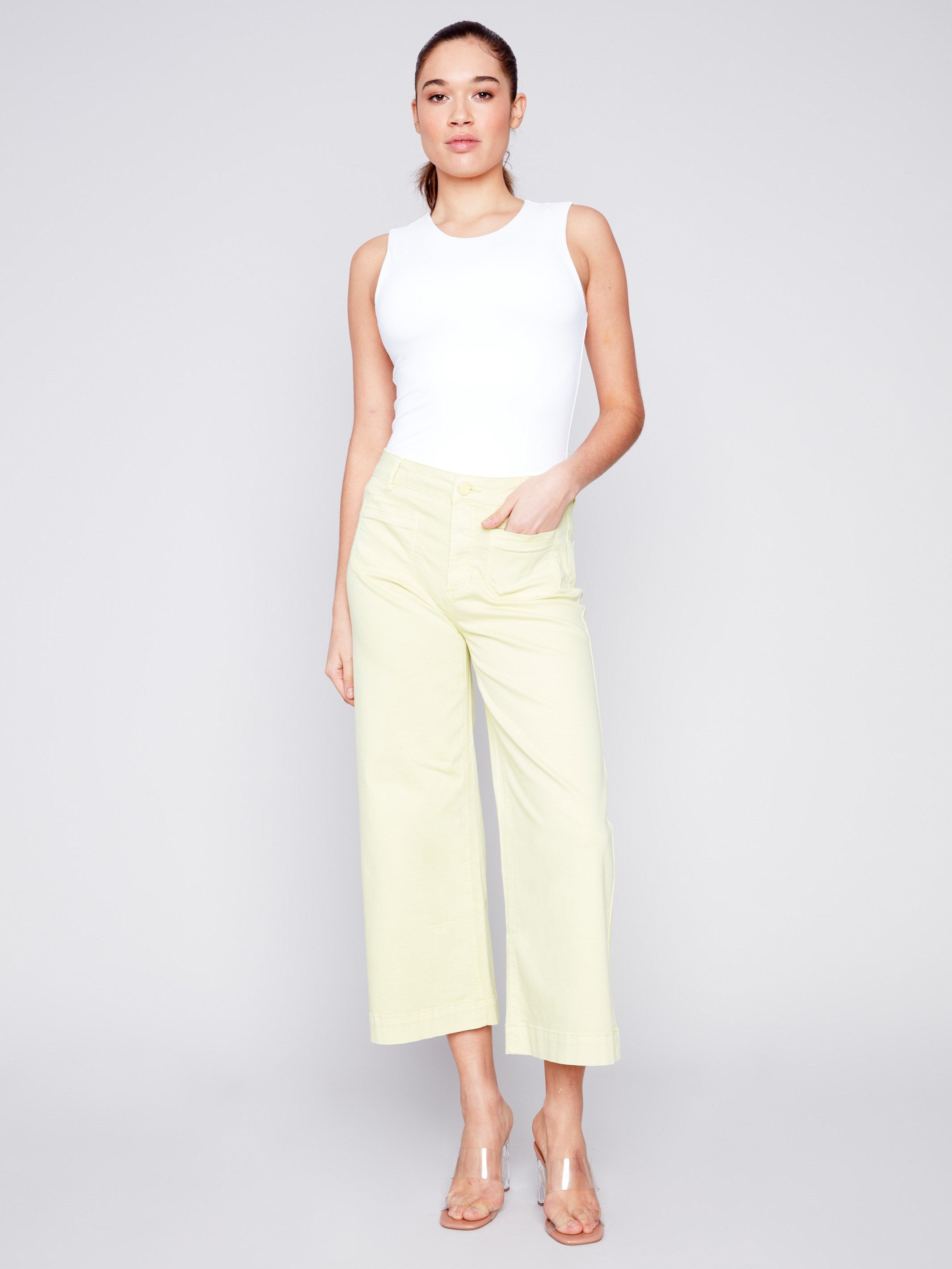 Cropped Wide Leg Twill Pants - Anise - Charlie B Collection Canada - Image 1