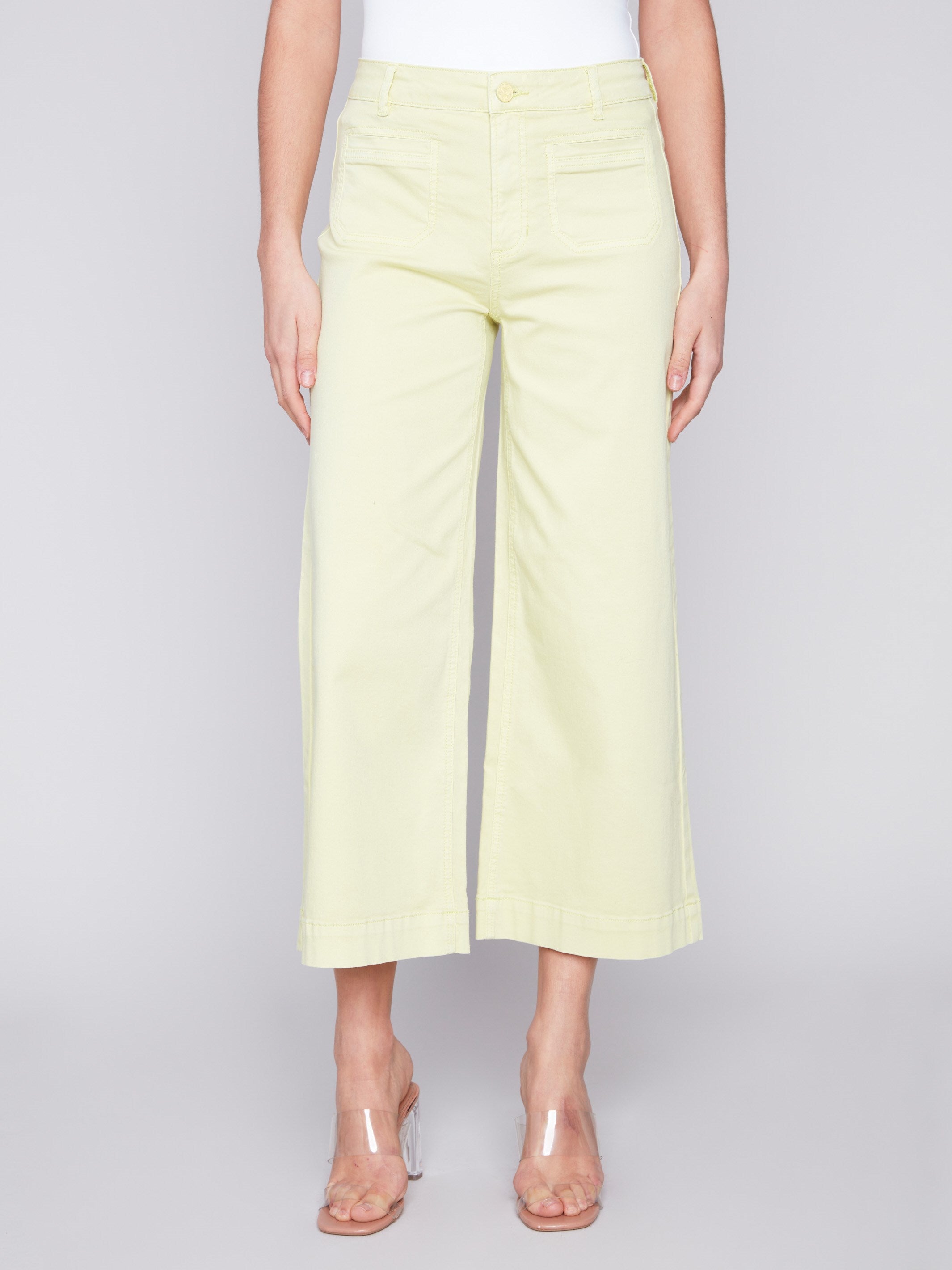 Cropped Wide Leg Twill Pants - Anise - Charlie B Collection Canada - Image 2