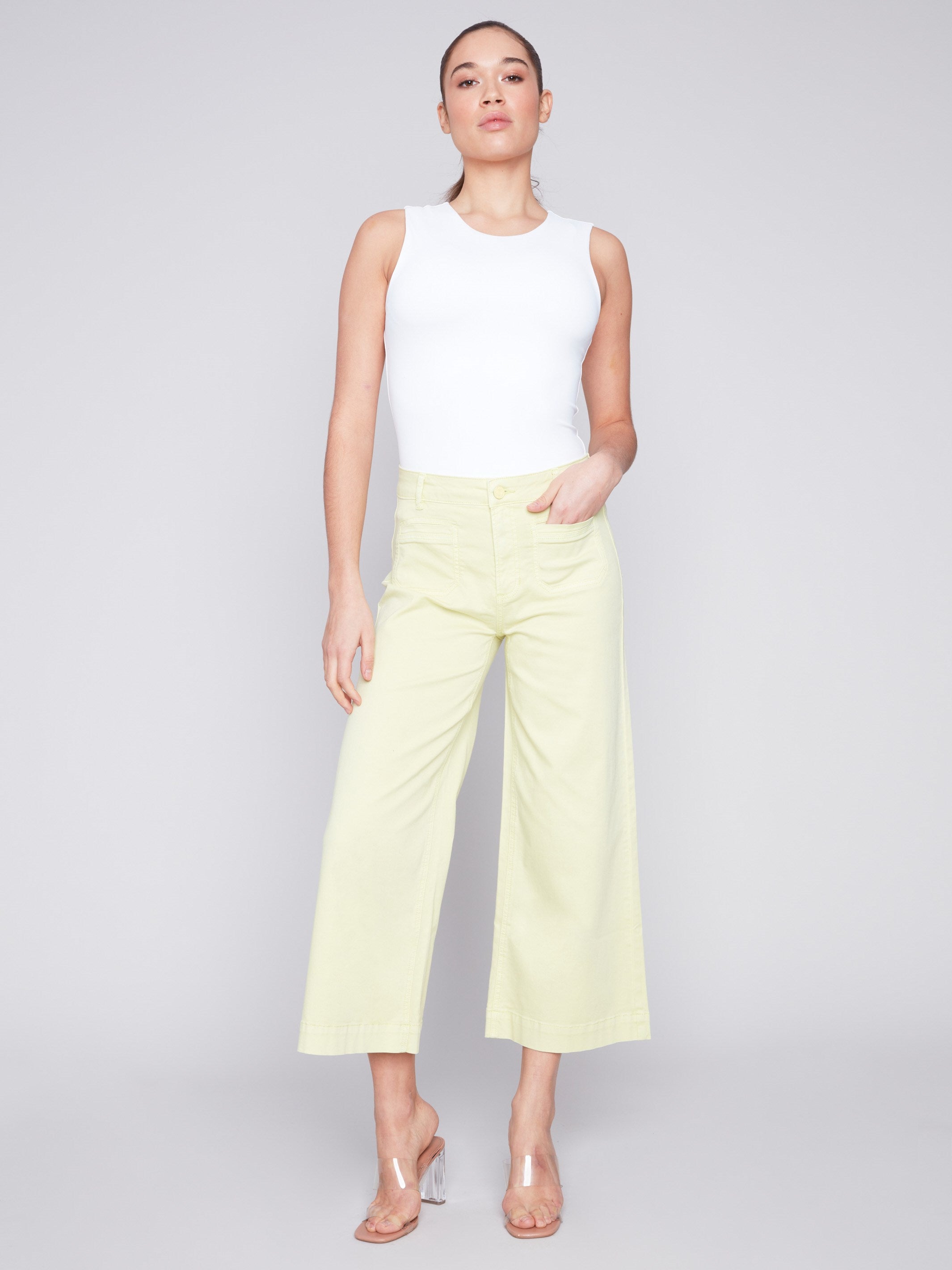 Cropped Wide Leg Twill Pants - Anise - Charlie B Collection Canada - Image 4