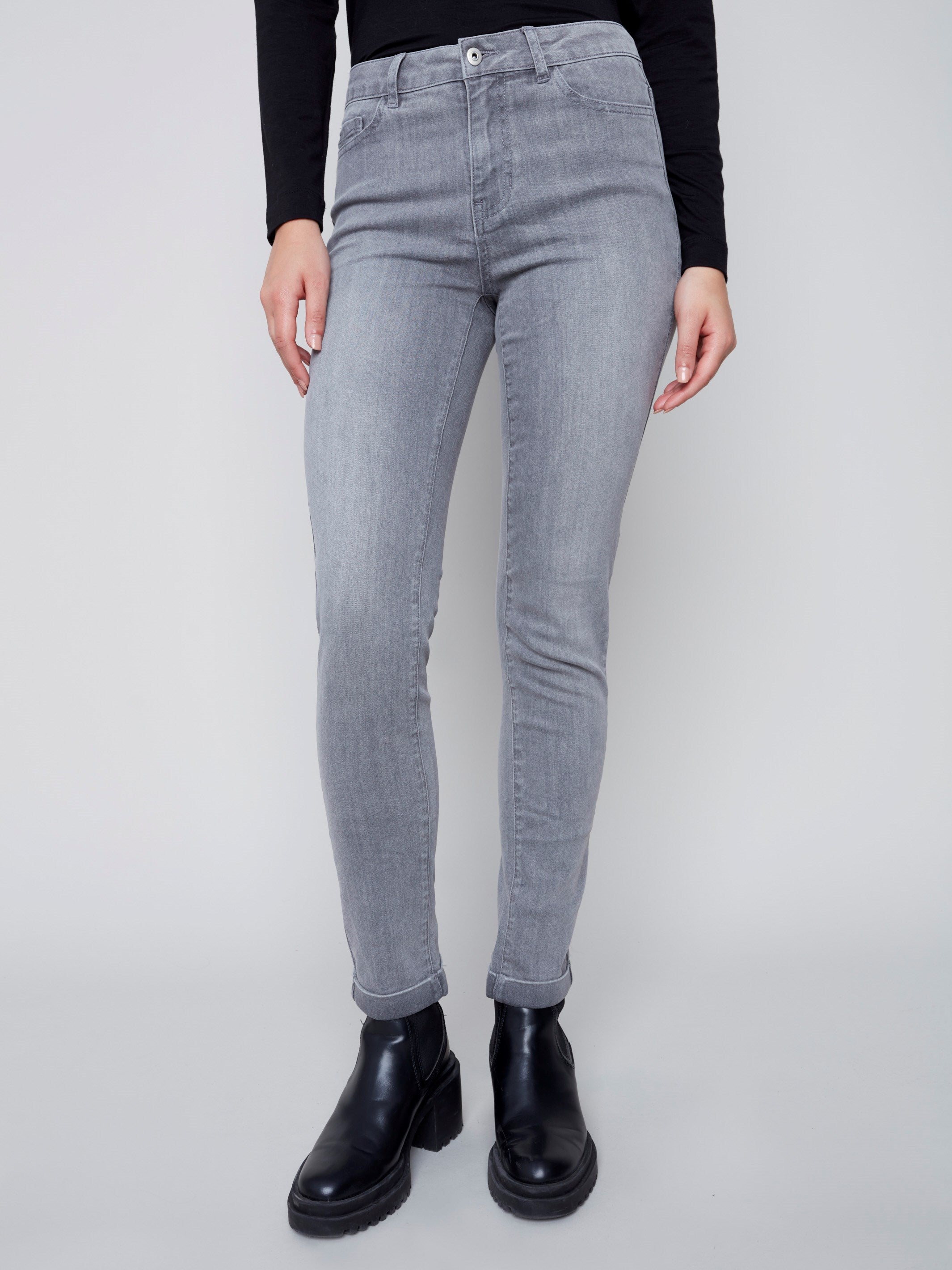 Cuffed Hem Jeans - Soft Grey