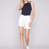 Cuffed Hem Twill Shorts - White - Charlie B Collection Canada - Image 1