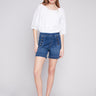 Denim Shorts with Decorative Buttons - Indigo - Charlie B Collection Canada - Image 1