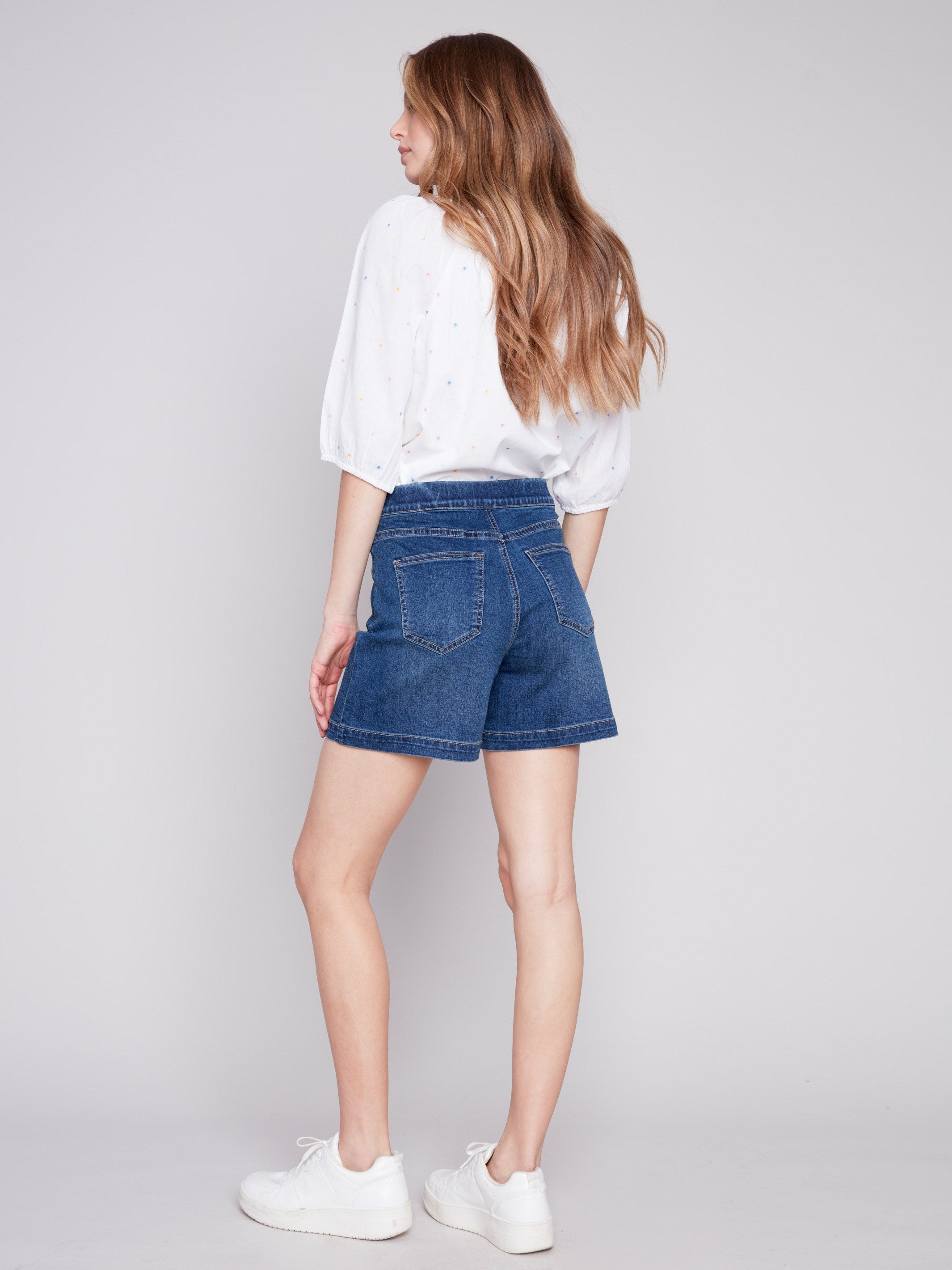 Denim Shorts with Decorative Buttons - Indigo - Charlie B Collection Canada - Image 2