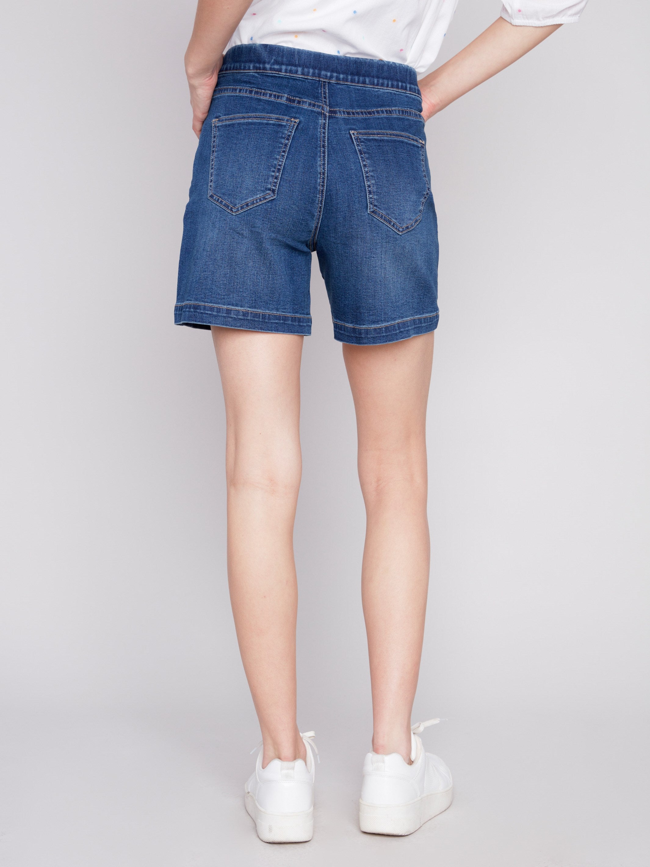 Denim Shorts with Decorative Buttons - Indigo - Charlie B Collection Canada - Image 4