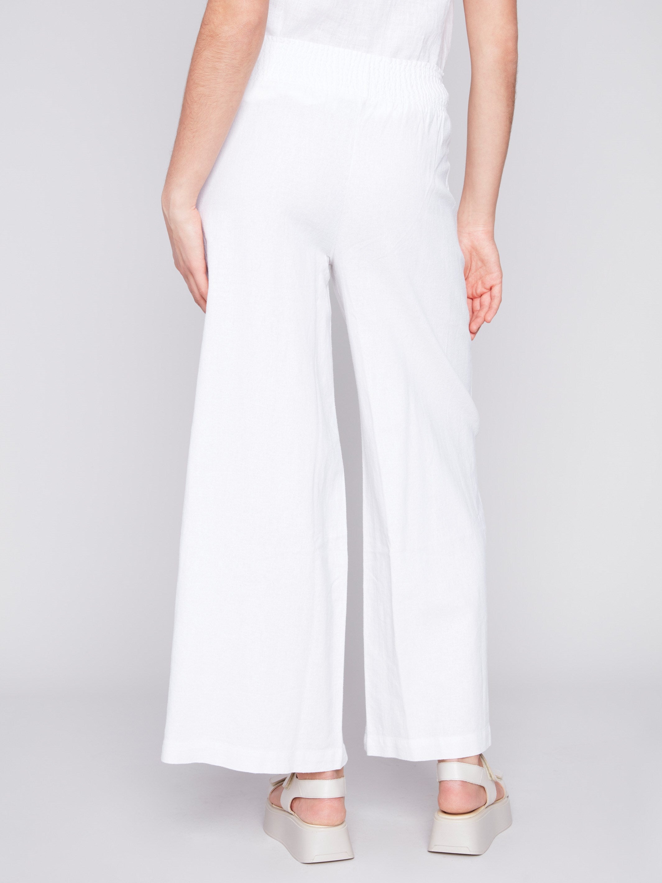 Elastic Waist Linen-Blend Pull-On Pants - White - Charlie B Collection Canada - Image 3