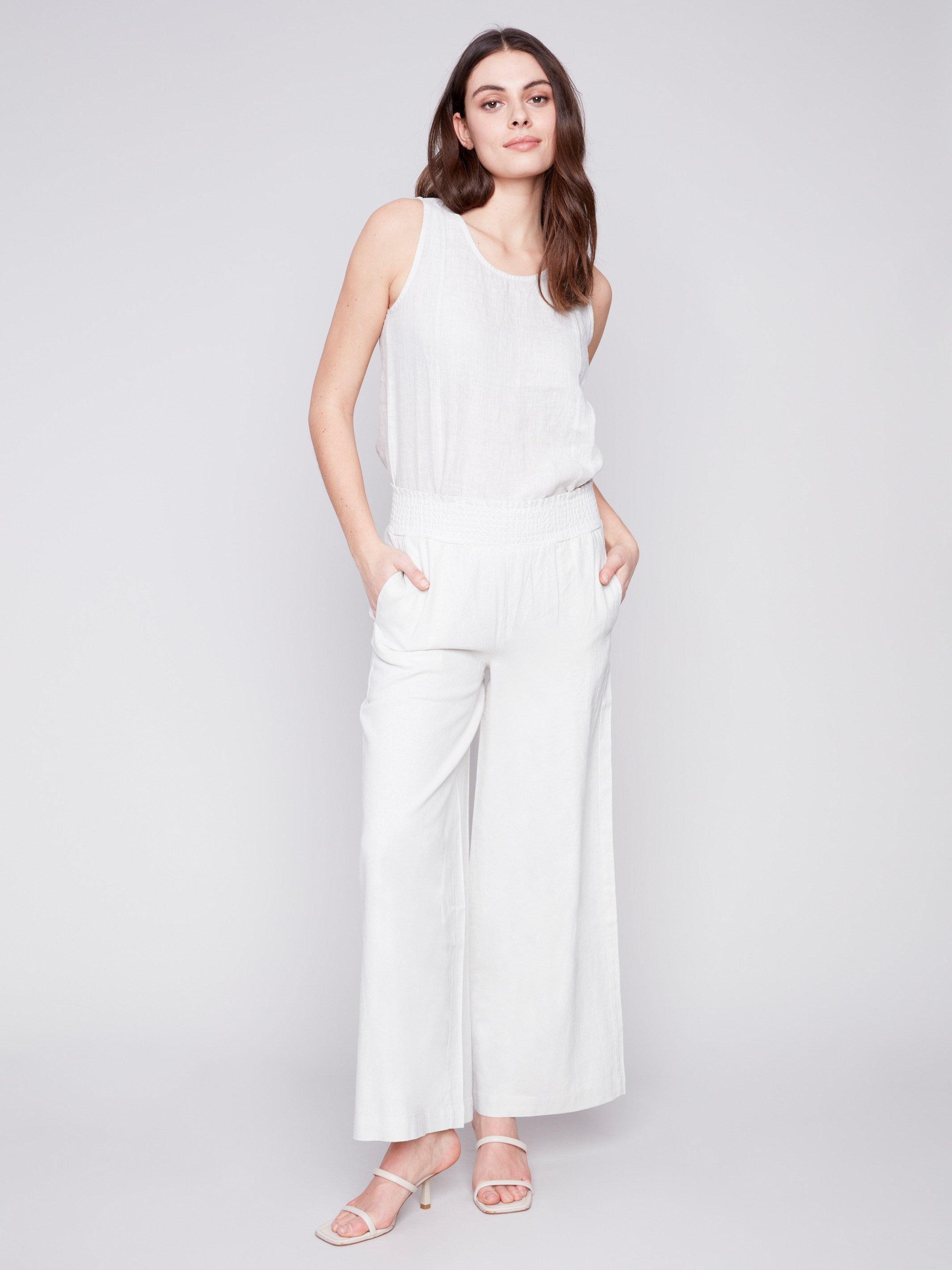 Elastic Waist Linen-Blend Pull-On Pants - Natural - Charlie B Collection Canada - Image 1