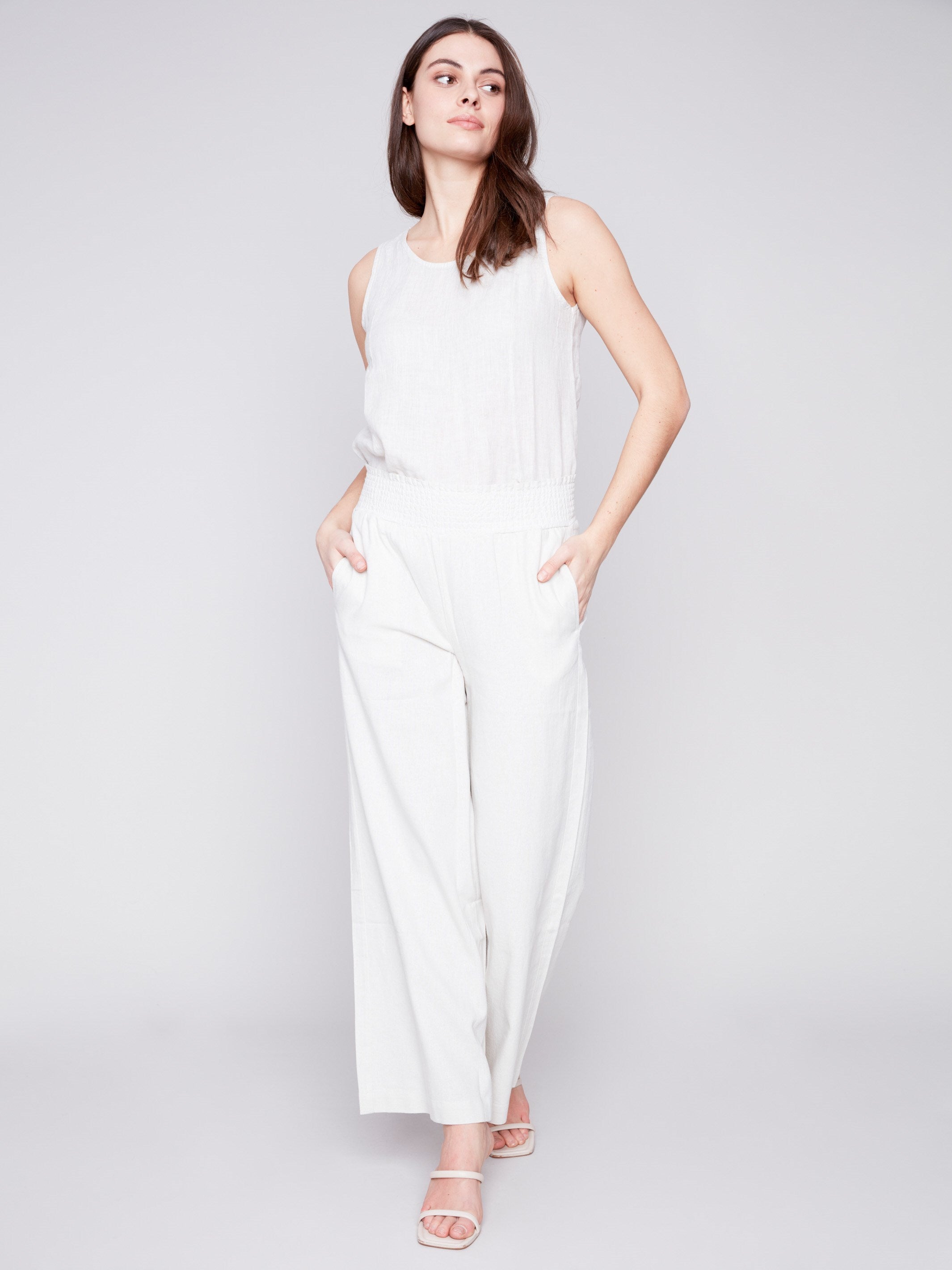 Elastic Waist Linen-Blend Pull-On Pants - Natural - Charlie B Collection Canada - Image 2