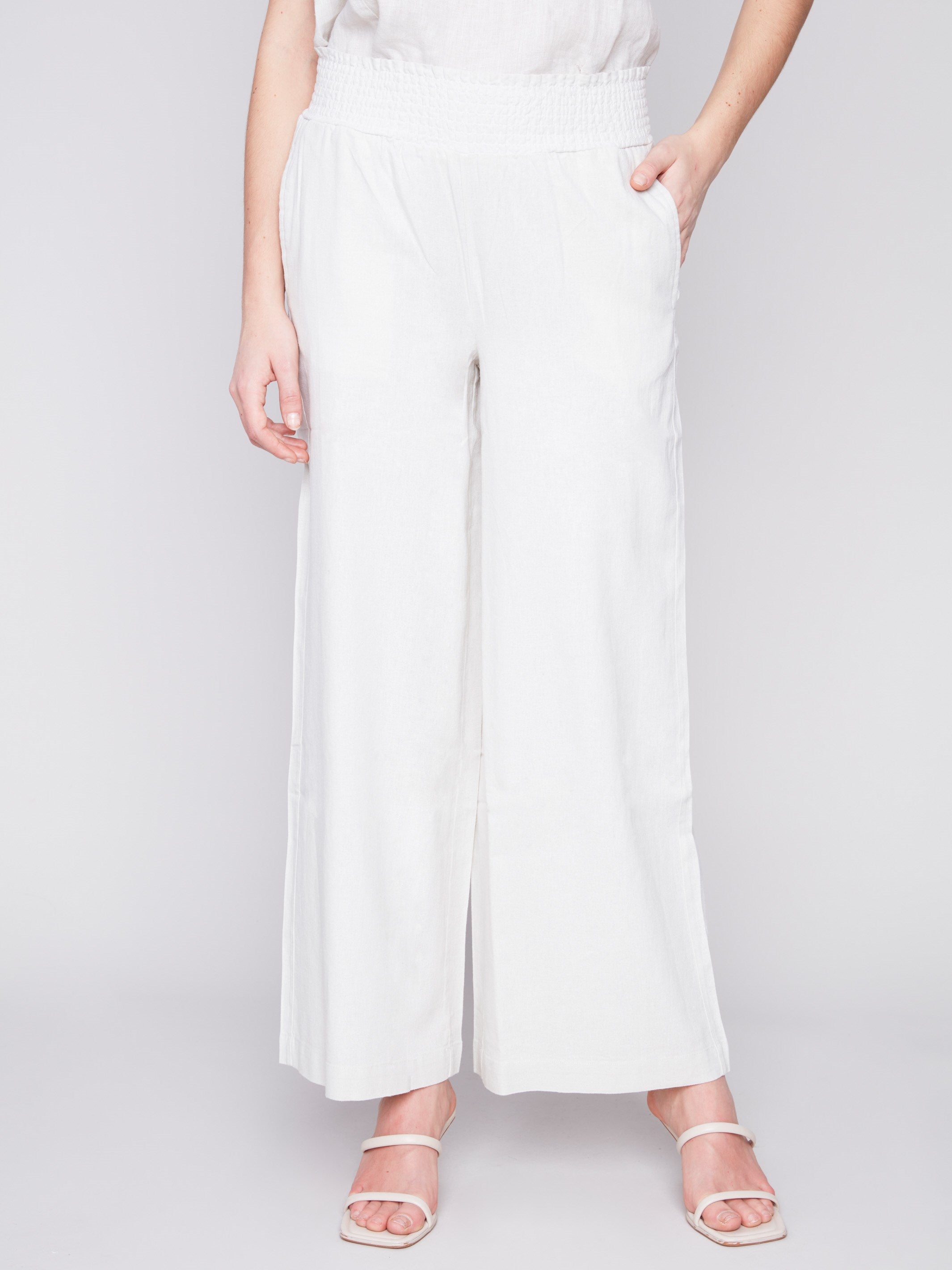 Elastic Waist Linen-Blend Pull-On Pants - Natural - Charlie B Collection Canada - Image 4