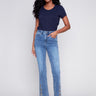 Embroidered Bootcut Jeans with Front Slits - Medium Blue - Charlie B Collection Canada - Image 1