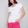 Embroidered Cotton Slub Knit T-Shirt - White - Charlie B Collection Canada - Image 1