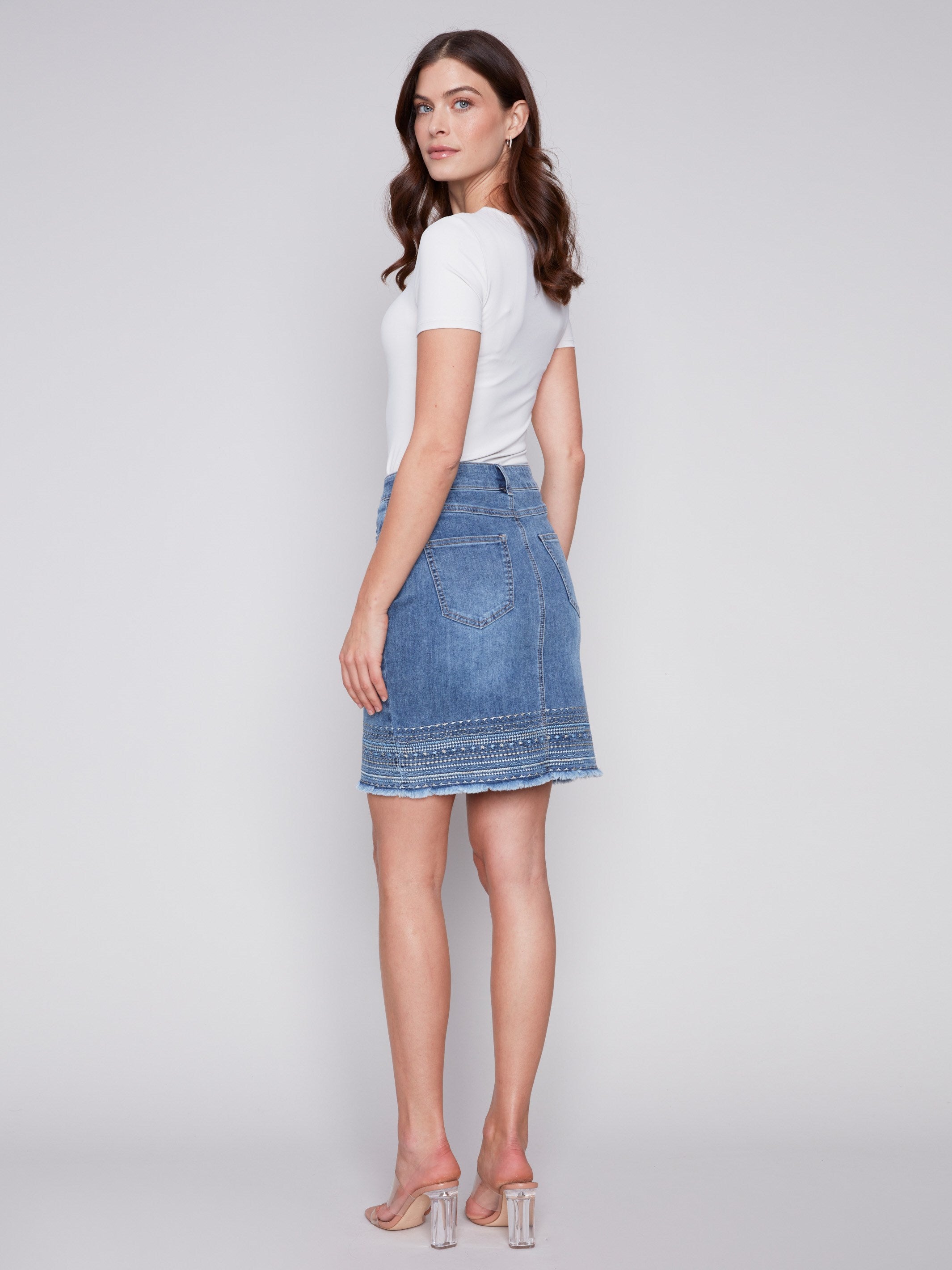 Charlie B Indigo Denim Skort Scalloped Details