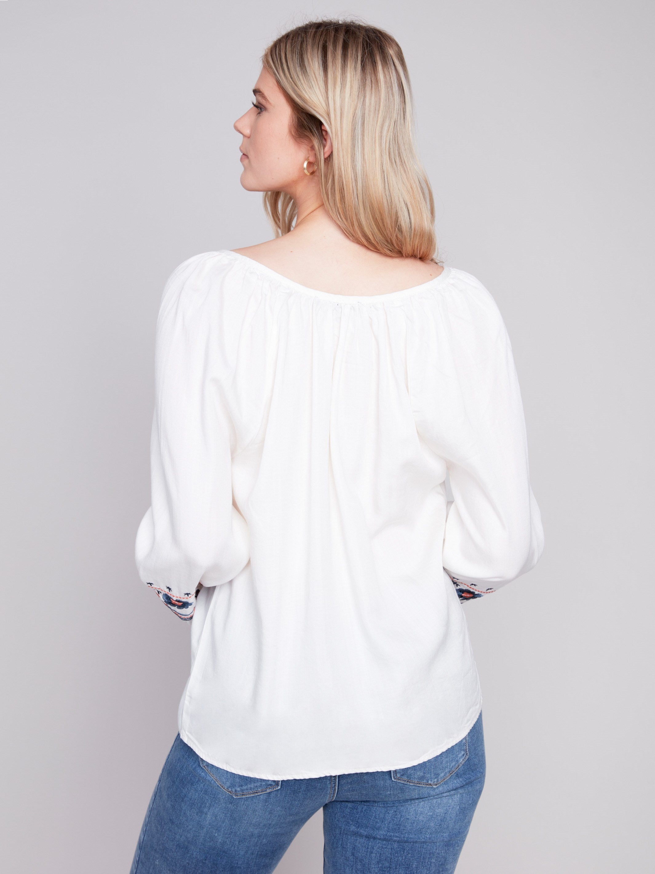 Embroidered Tencel Blouse - White - Charlie B Collection Canada - Image 2